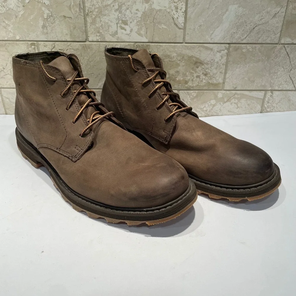 Sorel Madson Chukka Waterproof Brown Leather Boots Mens 9.5 Not Original Insoles